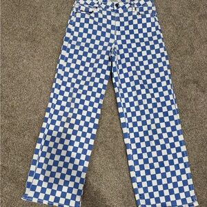 Blue and White Checkerboard Women’s Jeans